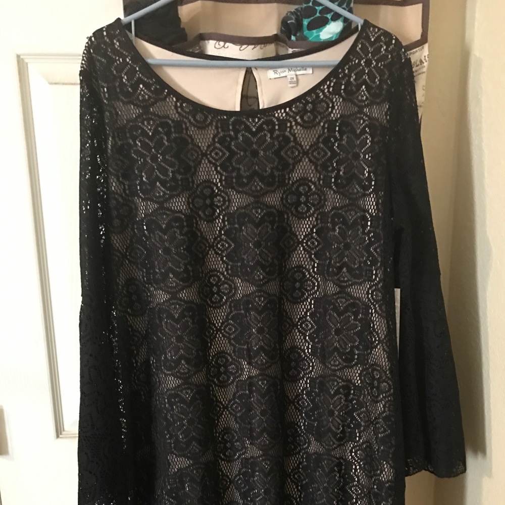 Black Mid Length Dress- lace and Nude Plus Size